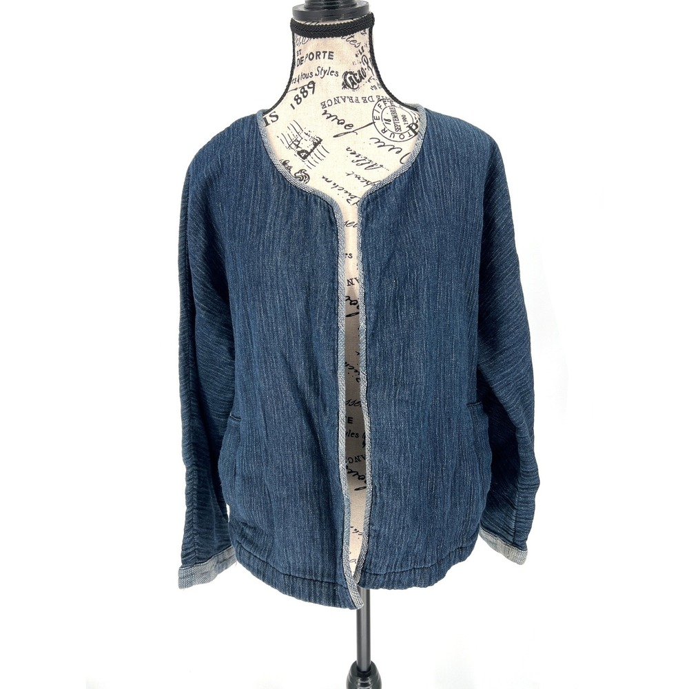 Eileen Fisher Organic Cotton Chambray Open Front Jacket L/XL Sustainable